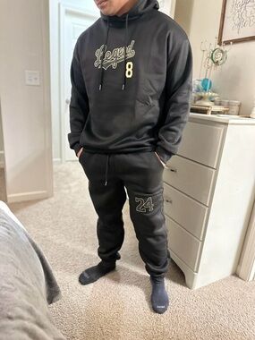 SHEIN Manfinity Black "Legend 8/24" Hoodie & Sweatpants Set - Size Medium